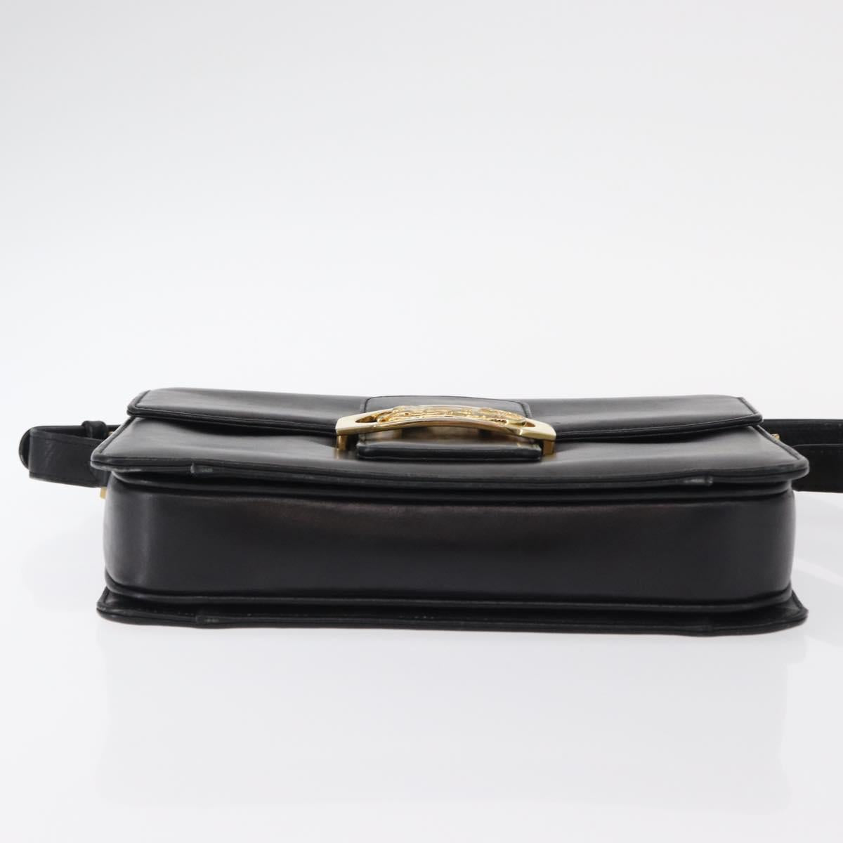 CELINE Horse Carriage Shoulder Bag Leather Black Gold Auth 155706