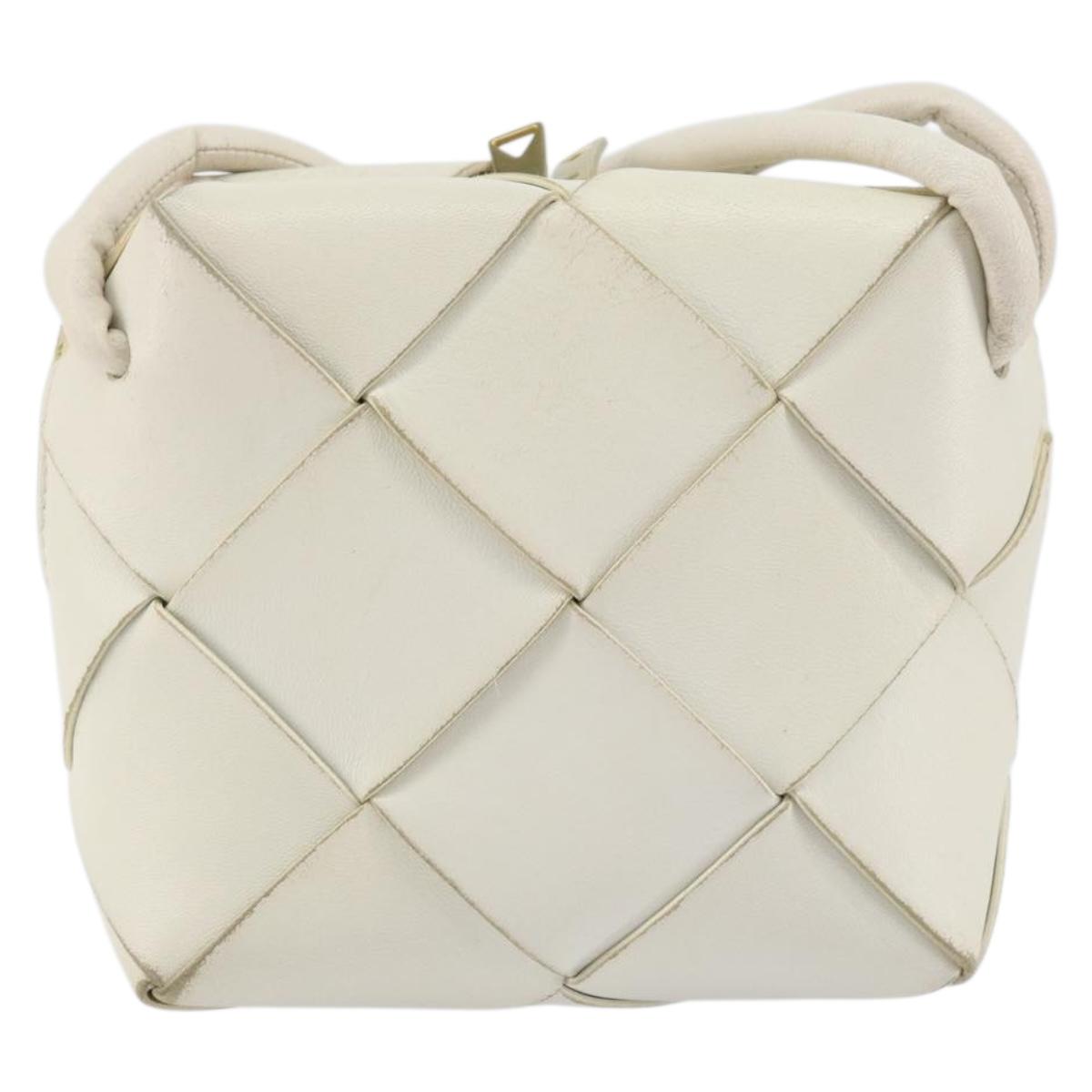 BOTTEGA VENETA MAXI INTRECCIATO Cassette Mini Bag Leather White Gold Auth 155708
