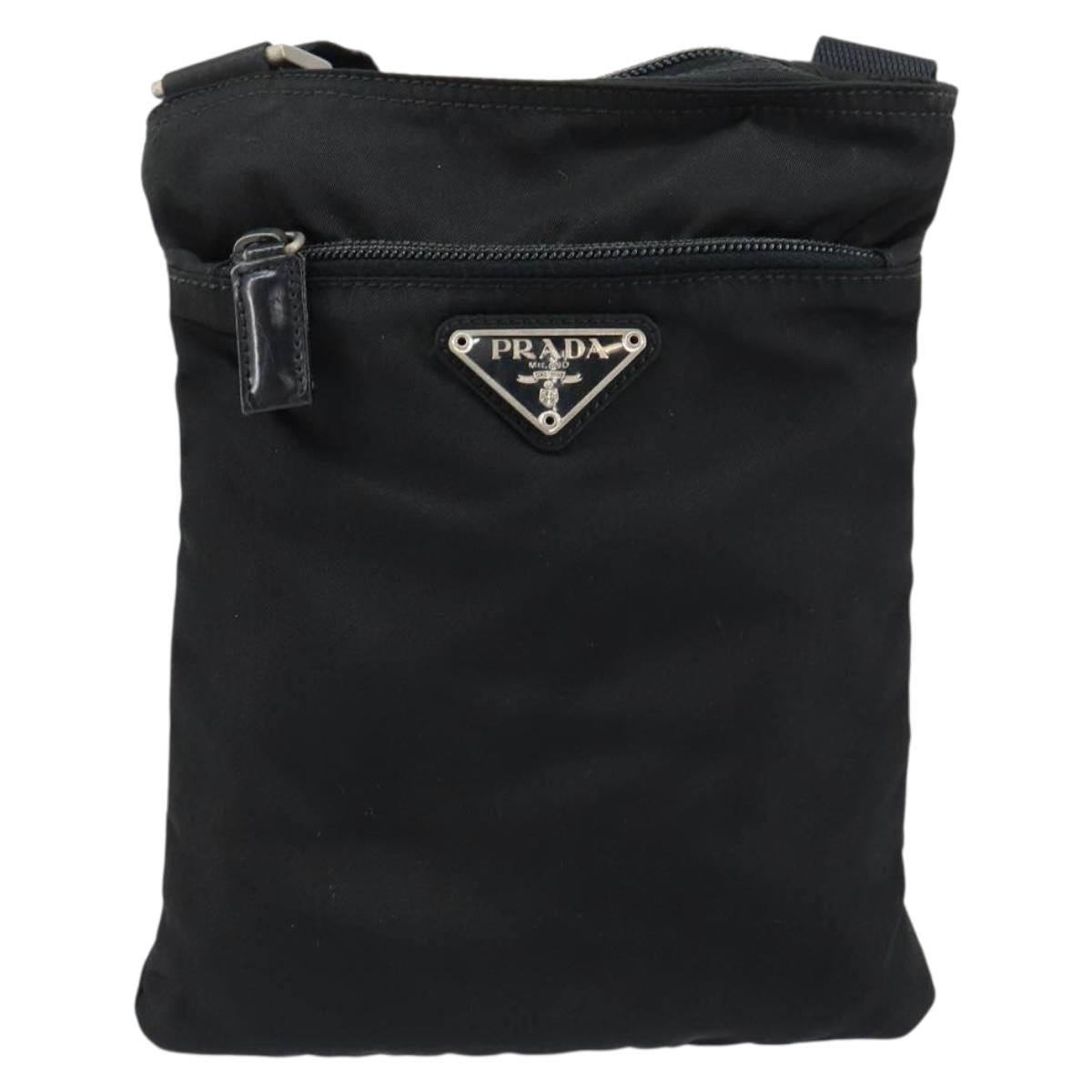 PRADA Shoulder Bag Nylon Black Silver Auth 155709