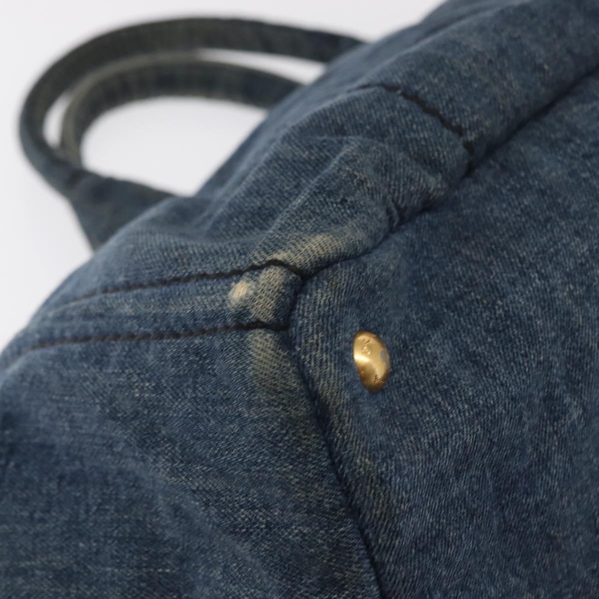 PRADA Canapa GM Hand Bag Denim Blue Gold Auth 155724