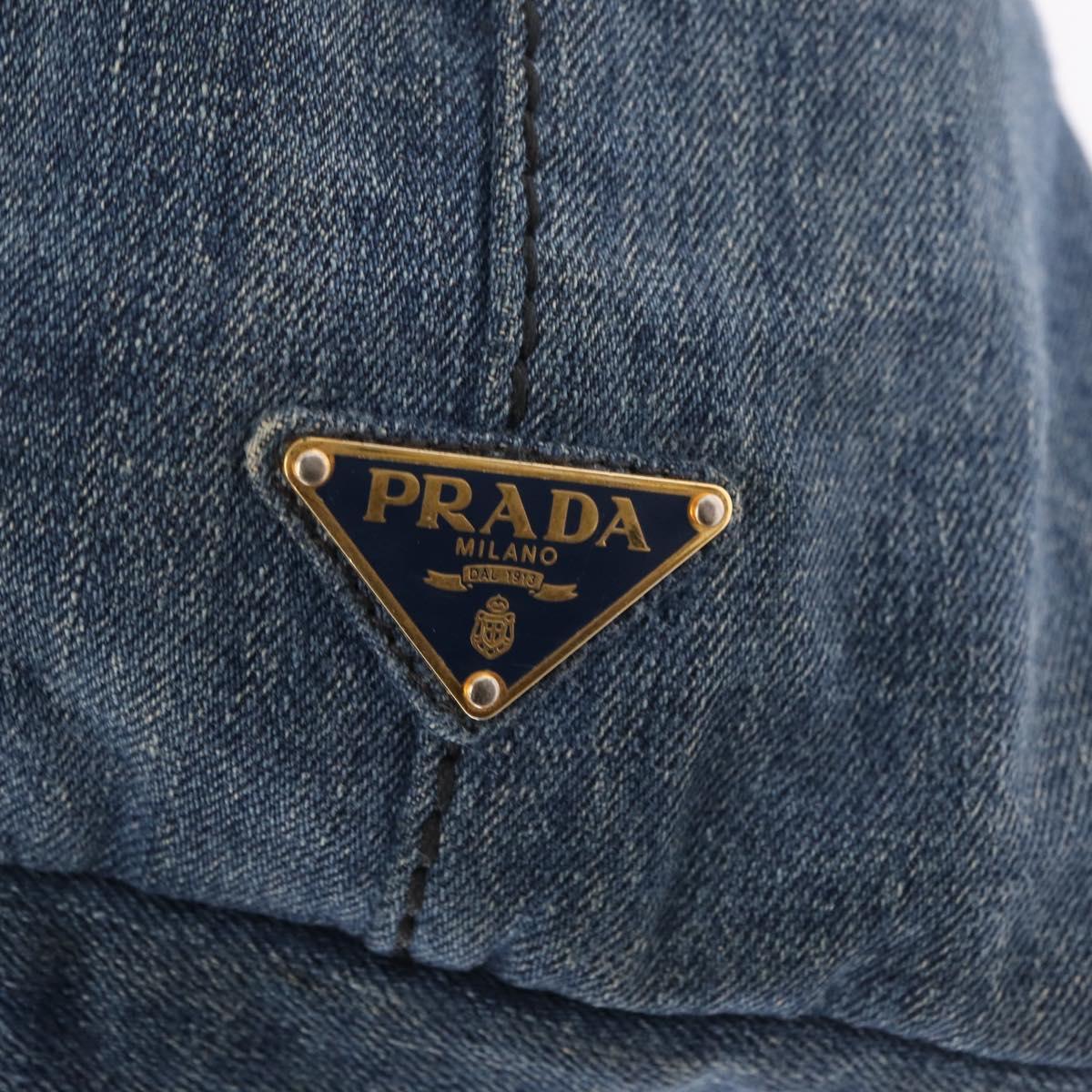 PRADA Canapa GM Hand Bag Denim Blue Gold Auth 155724