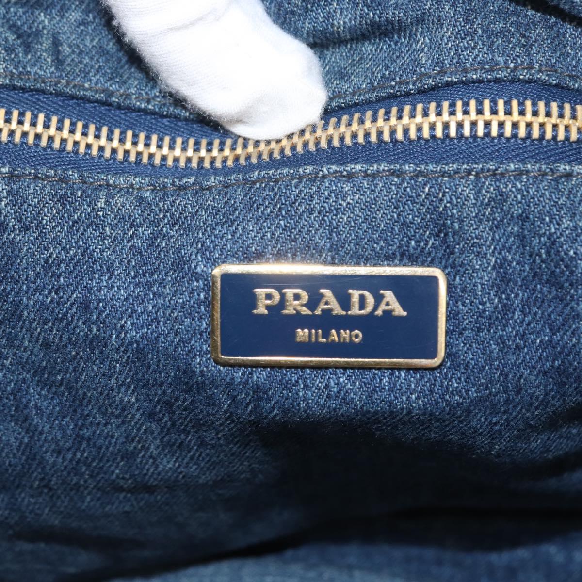 PRADA Canapa GM Hand Bag Denim Blue Gold Auth 155724