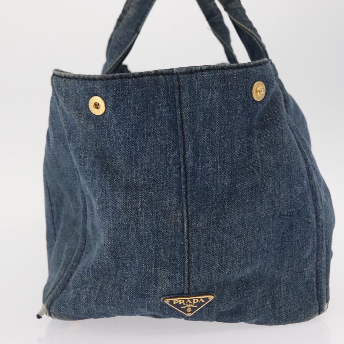 PRADA Canapa GM Hand Bag Denim Blue Gold Auth 155724