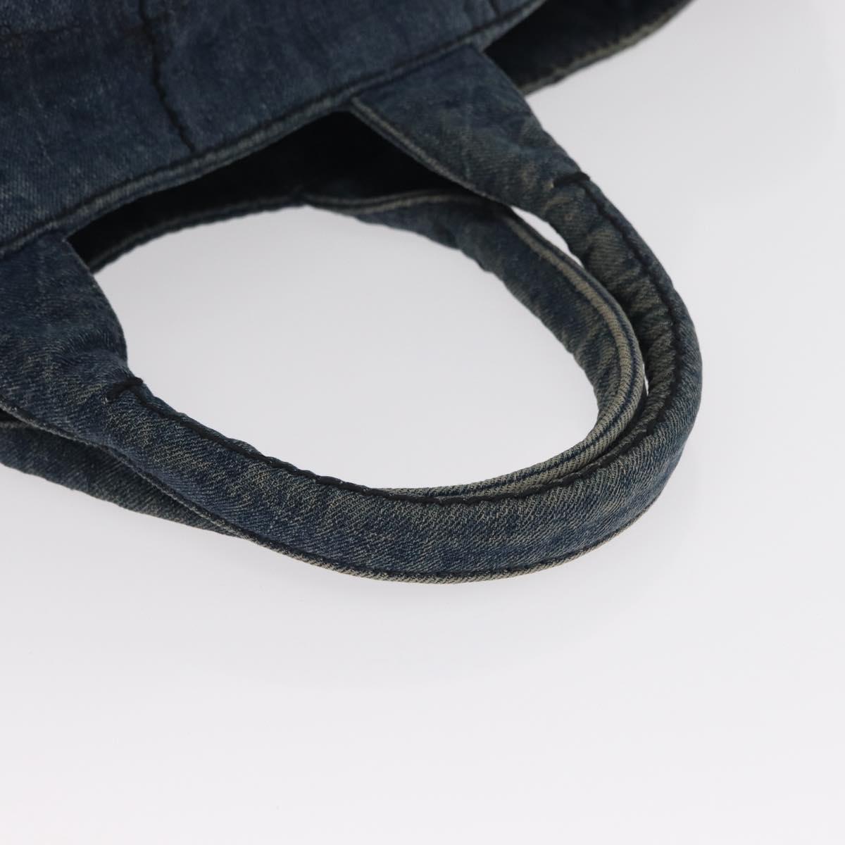 PRADA Canapa GM Hand Bag Denim Blue Gold Auth 155724