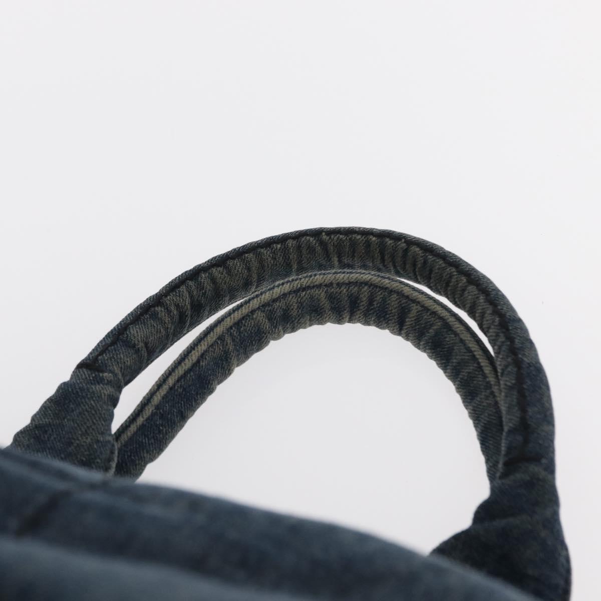 PRADA Canapa GM Hand Bag Denim Blue Gold Auth 155724