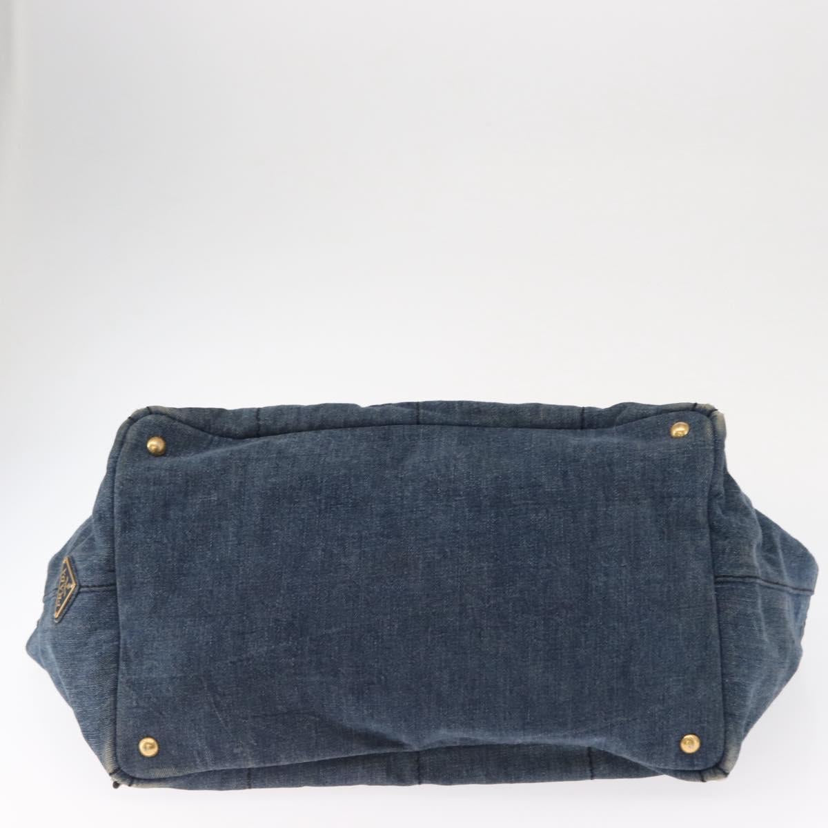 PRADA Canapa GM Hand Bag Denim Blue Gold Auth 155724