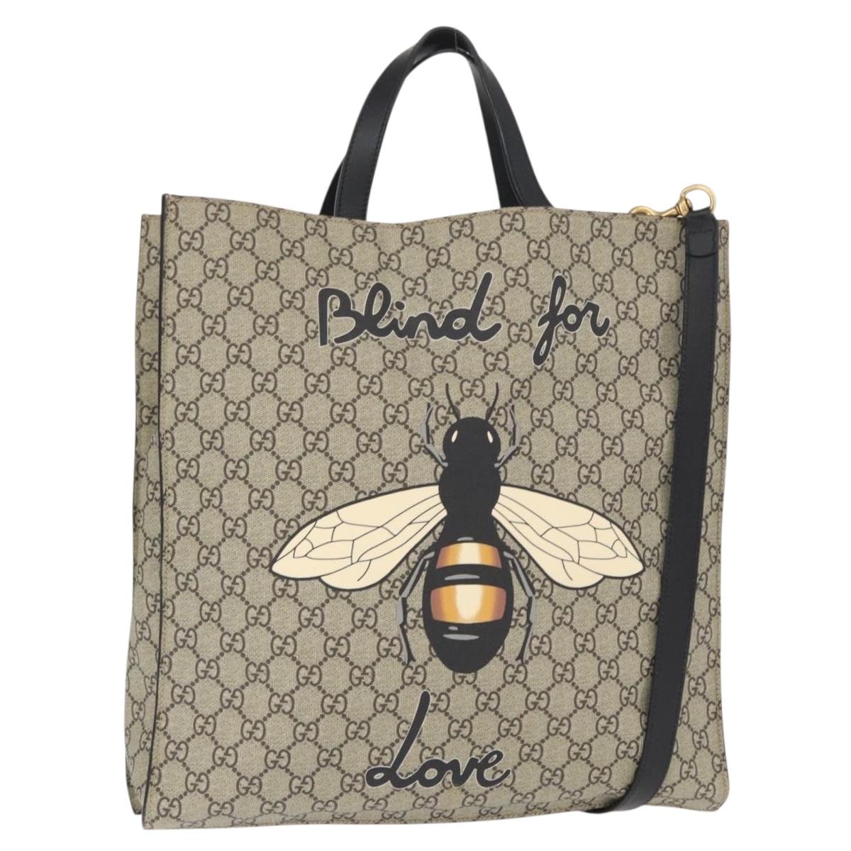 GUCCI GG Supreme Tote Bag PVC 2way Beige Gold 450950 Auth 155725