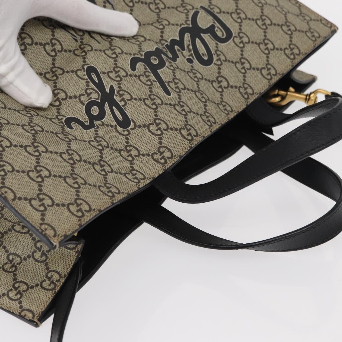 GUCCI GG Supreme Tote Bag PVC 2way Beige Gold 450950 Auth 155725