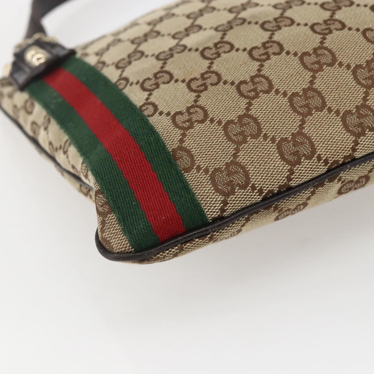 GUCCI GG Canvas Web Sherry Line Shoulder Bag Beige Gold Red 144388 Auth 155727