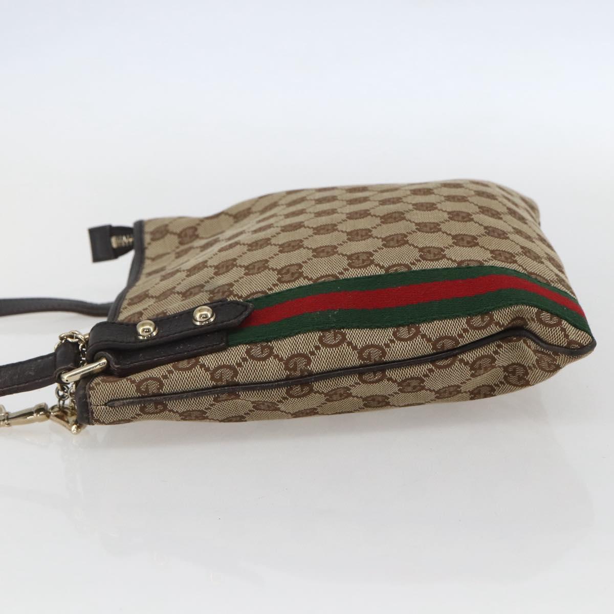 GUCCI GG Canvas Web Sherry Line Shoulder Bag Beige Gold Red 144388 Auth 155727