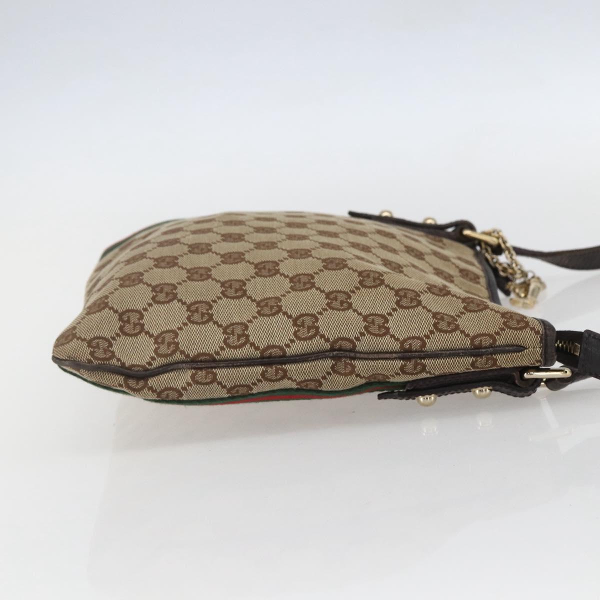 GUCCI GG Canvas Web Sherry Line Shoulder Bag Beige Gold Red 144388 Auth 155727