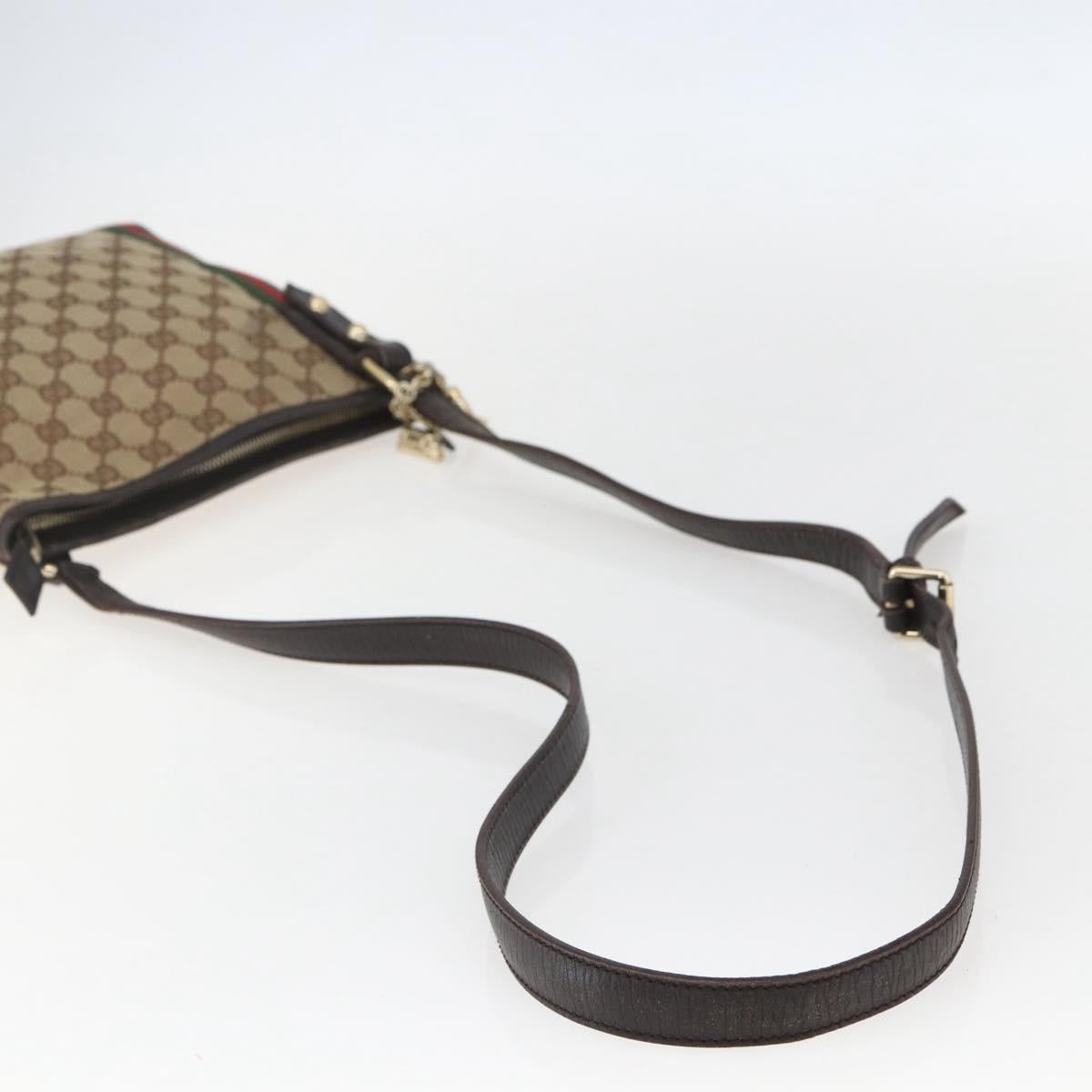 GUCCI GG Canvas Web Sherry Line Shoulder Bag Beige Gold Red 144388 Auth 155727