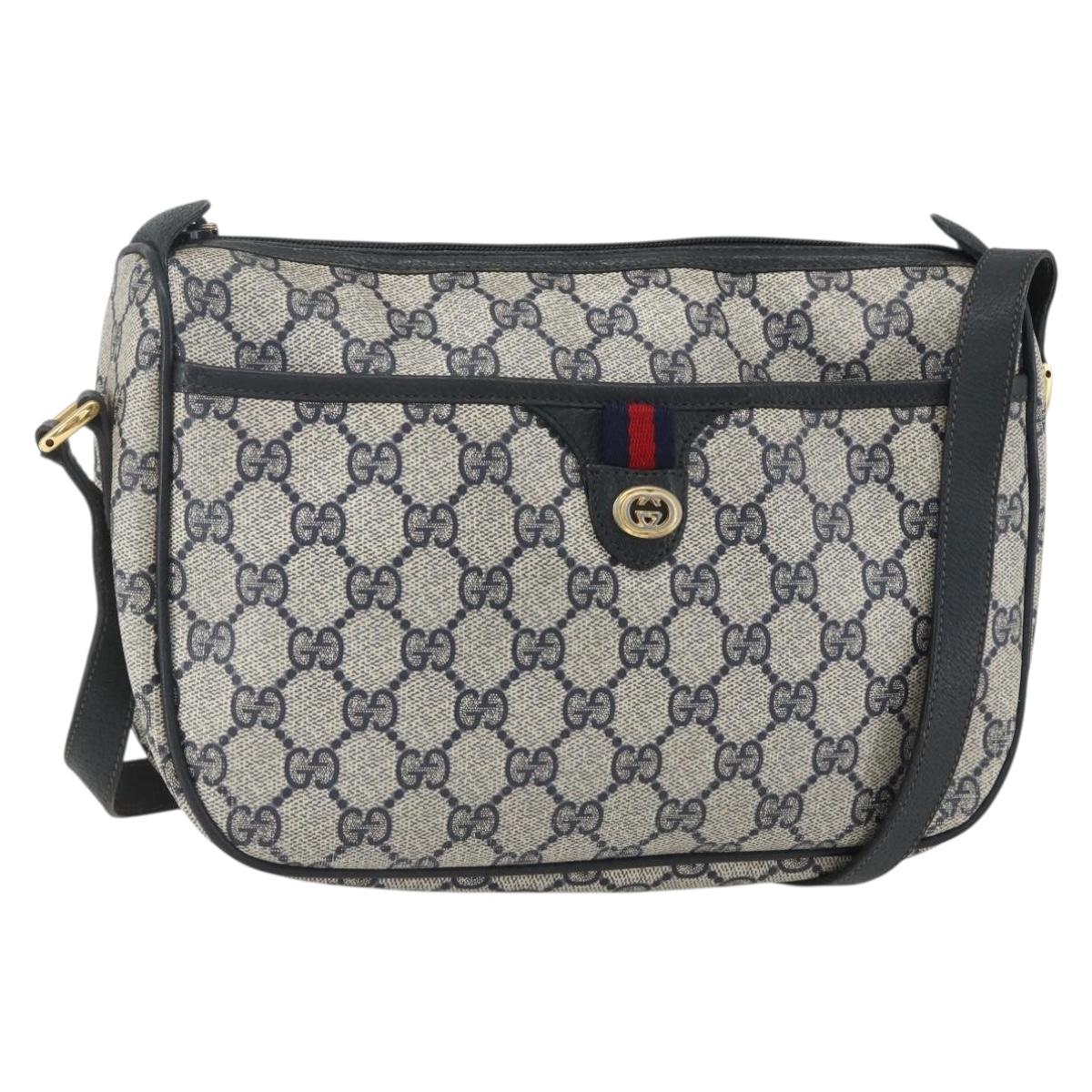 GUCCI GG Supreme Sherry Line Shoulder Bag PVC Navy Gold 89 02 077 Auth 155728