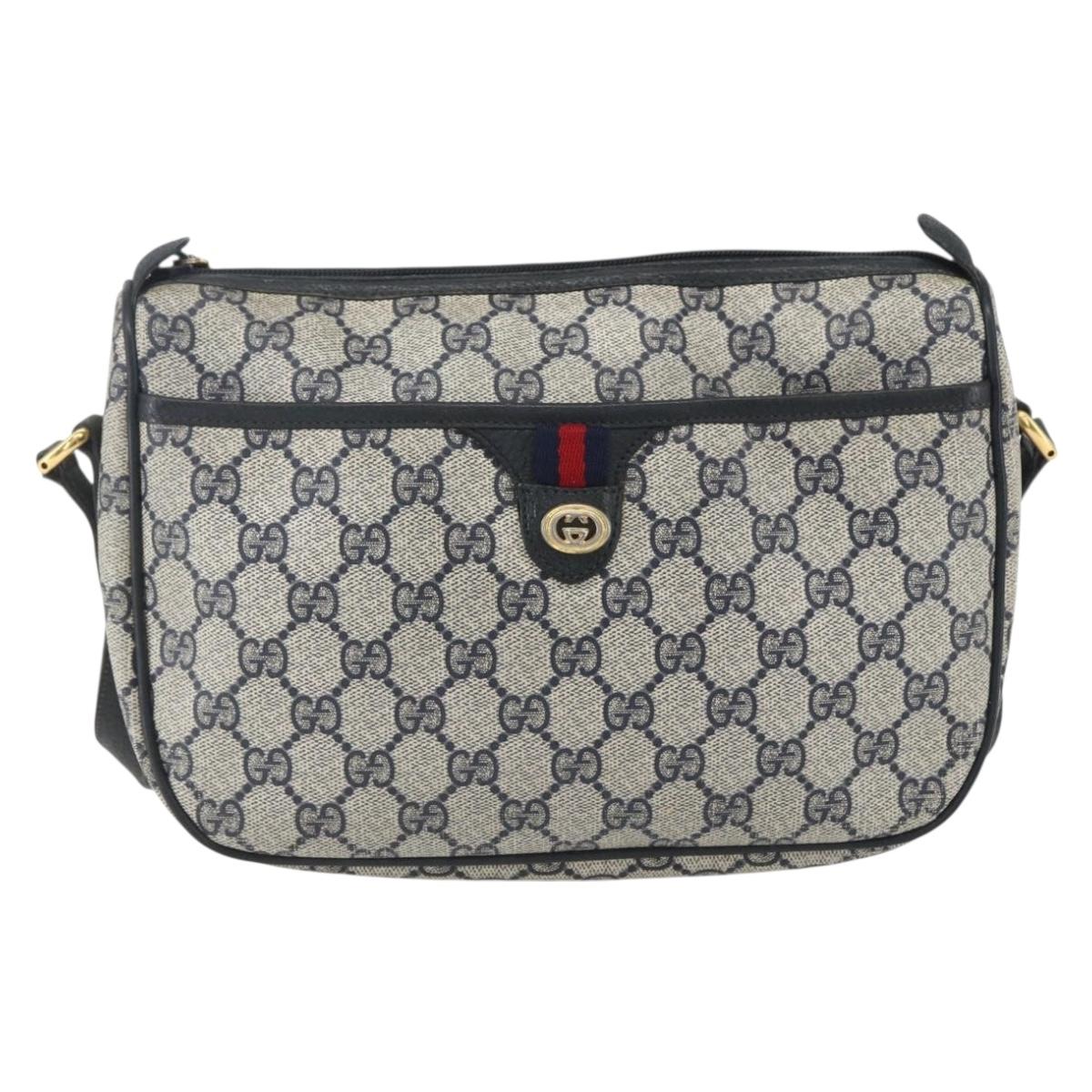 GUCCI GG Supreme Sherry Line Shoulder Bag PVC Navy Gold 89 02 077 Auth 155728