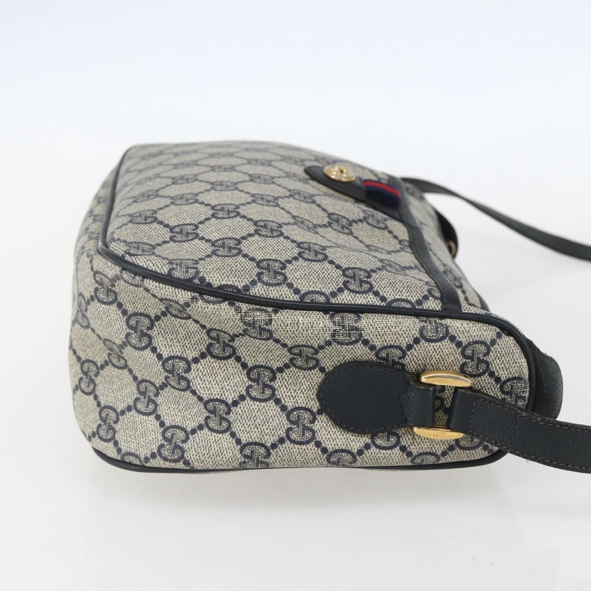 GUCCI GG Supreme Sherry Line Shoulder Bag PVC Navy Gold 89 02 077 Auth 155728