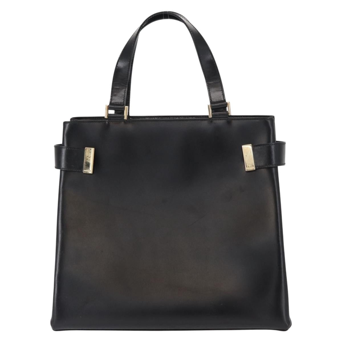 GUCCI Hand Bag Leather Black Gold 000 2046 0562 Auth 155731