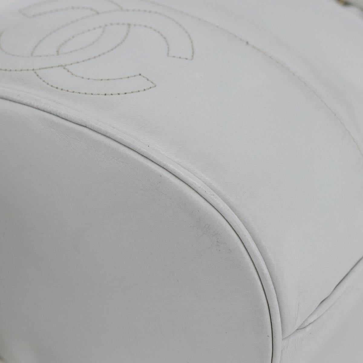 CHANEL COCO Mark Shoulder Bag Leather White Gold CC Auth 155741V