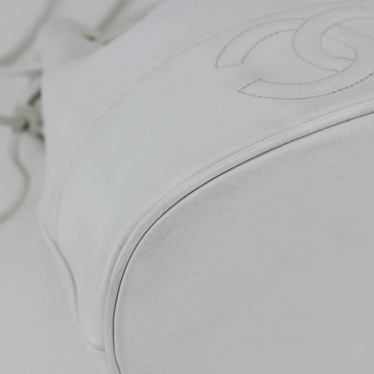 CHANEL COCO Mark Shoulder Bag Leather White Gold CC Auth 155741V