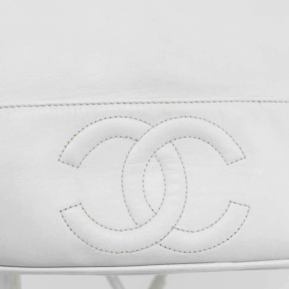 CHANEL COCO Mark Shoulder Bag Leather White Gold CC Auth 155741V
