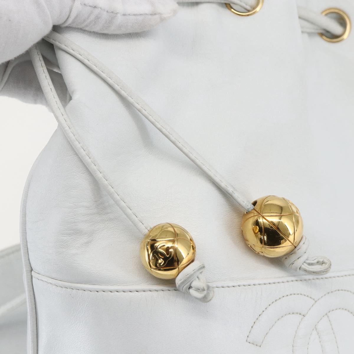 CHANEL COCO Mark Shoulder Bag Leather White Gold CC Auth 155741V