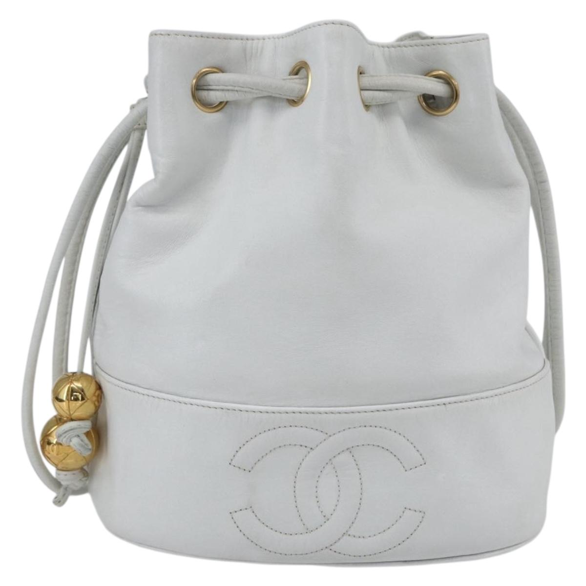 CHANEL COCO Mark Shoulder Bag Leather White Gold CC Auth 155741V