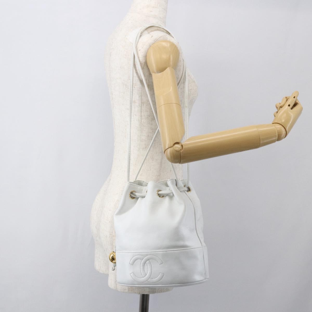 CHANEL COCO Mark Shoulder Bag Leather White Gold CC Auth 155741V