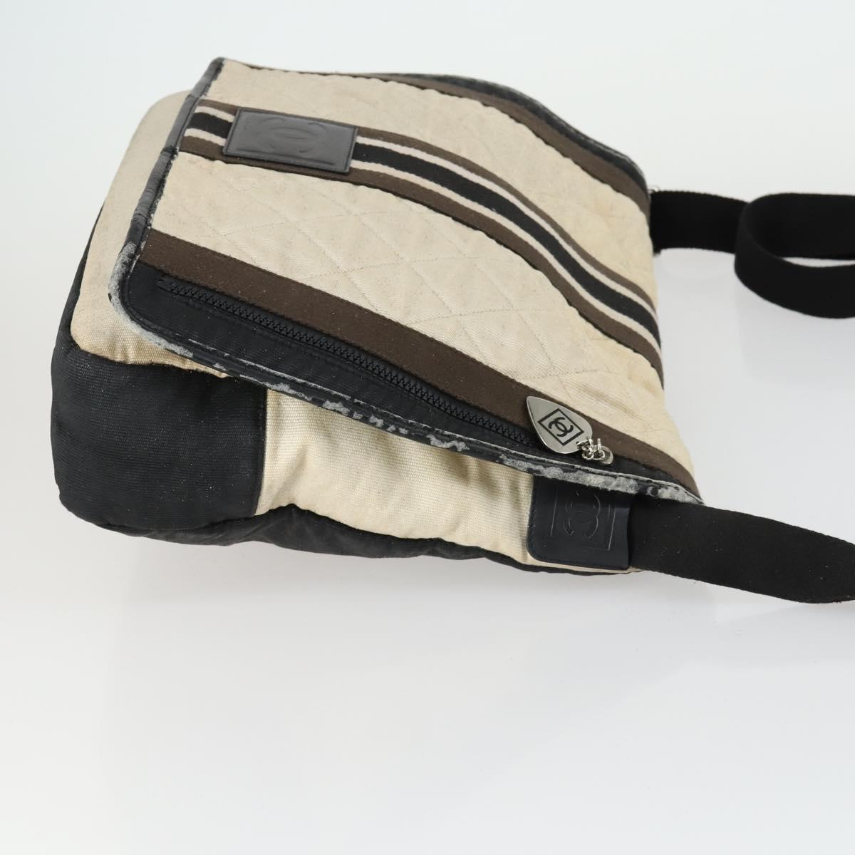 CHANEL Sports Line Shoulder Bag Canvas Beige Silver CC Auth 155748