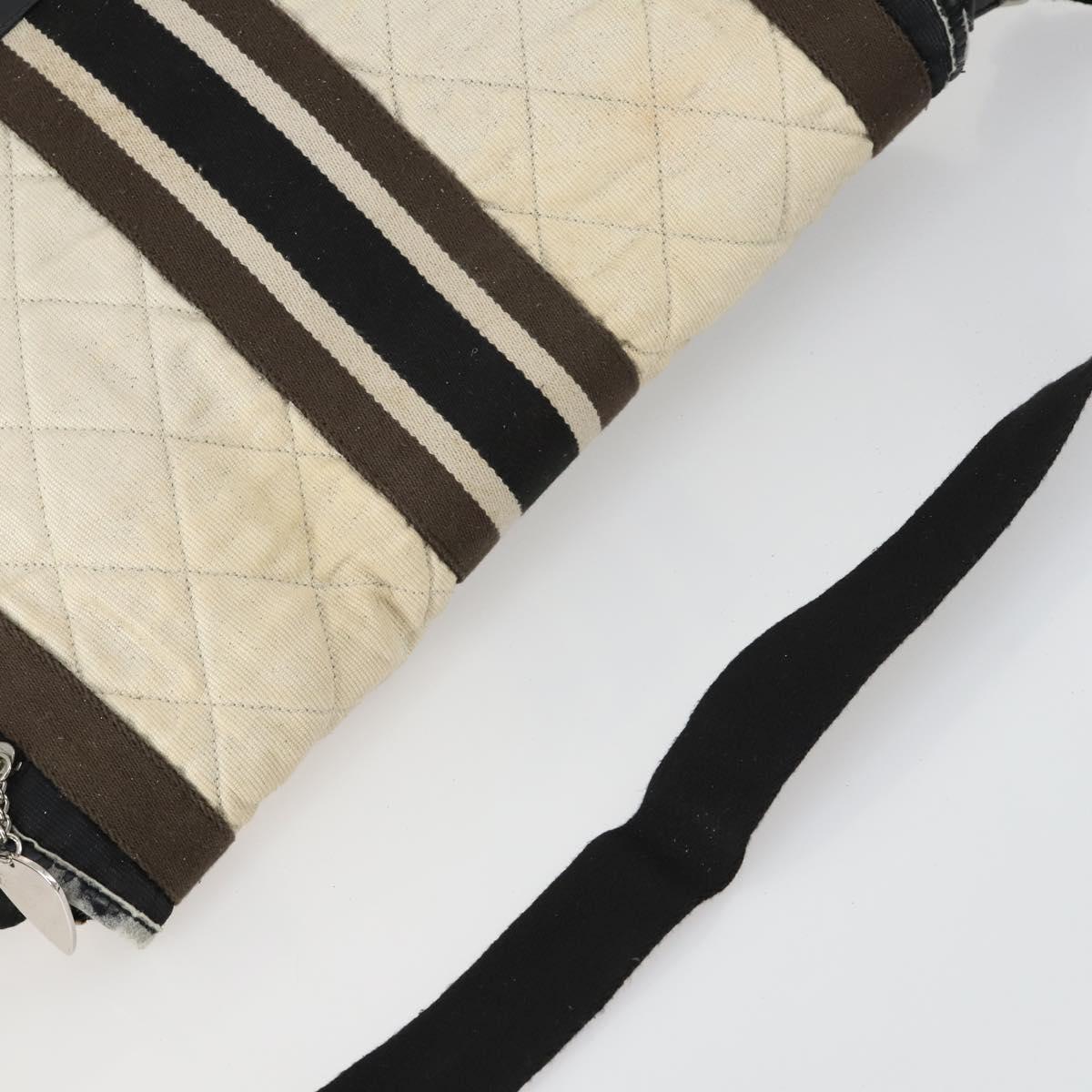CHANEL Sports Line Shoulder Bag Canvas Beige Silver CC Auth 155748