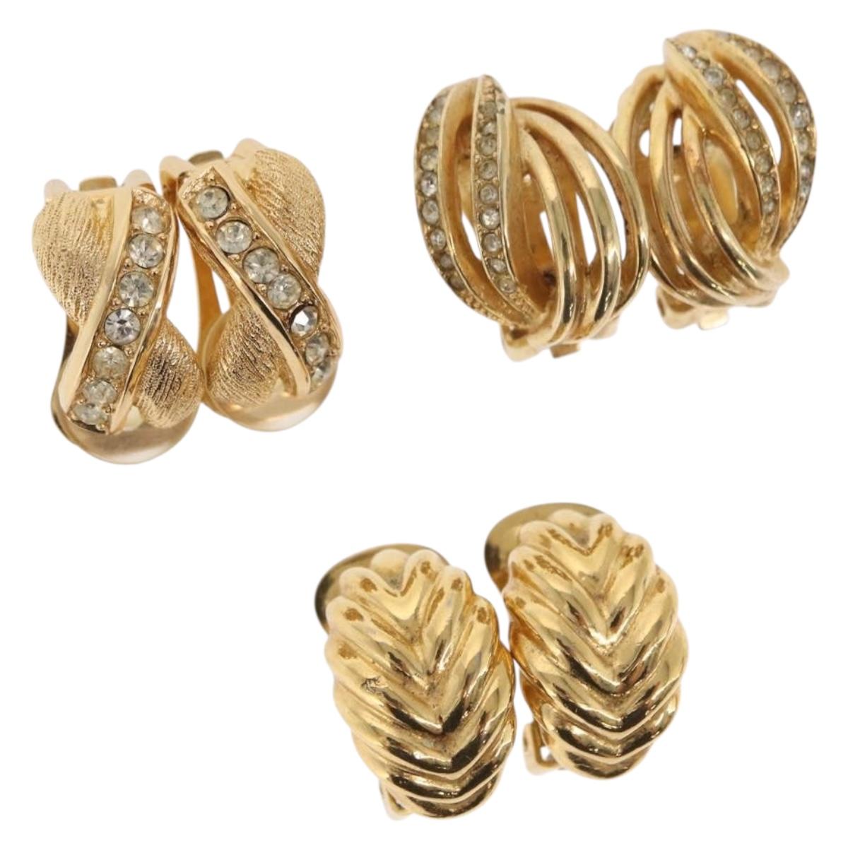 Christian Dior Earring metal 3 Set Gold Auth 155762
