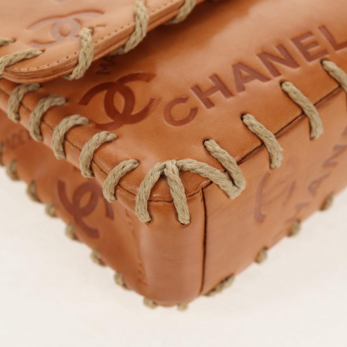 CHANEL Whipstitch COCO Mark Chain Bag Leather Brown Gold CC Auth 155770AV