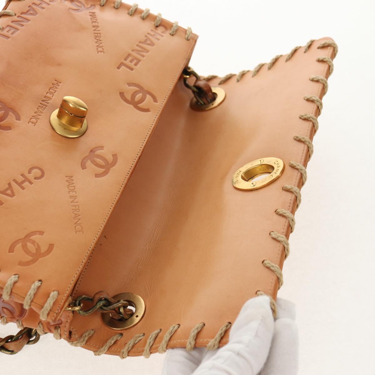 CHANEL Whipstitch COCO Mark Chain Bag Leather Brown Gold CC Auth 155770AV