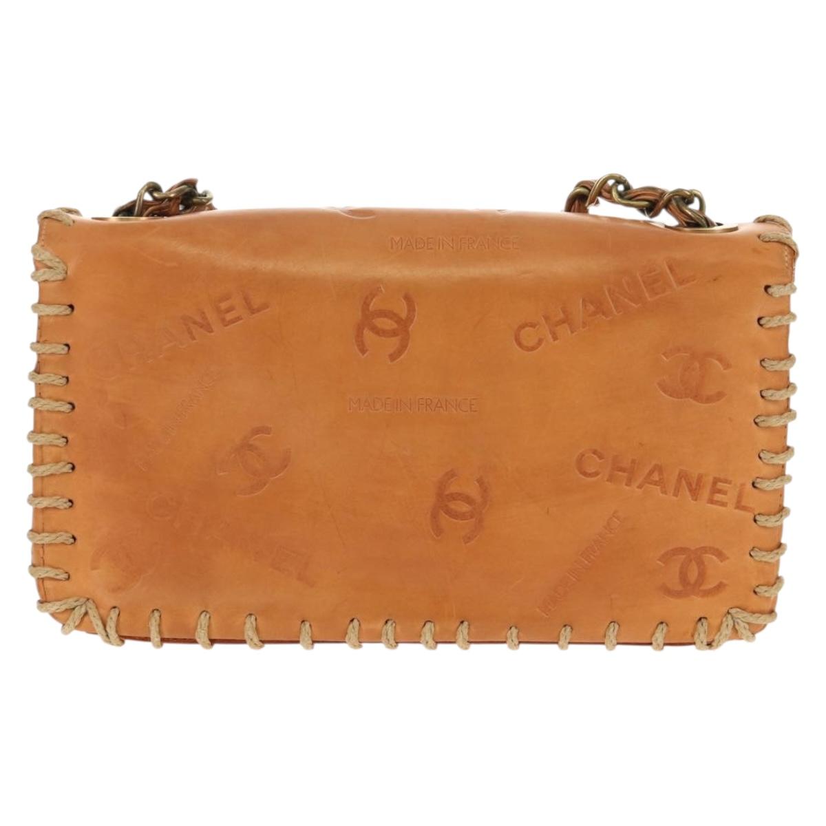 CHANEL Whipstitch COCO Mark Chain Bag Leather Brown Gold CC Auth 155770AV