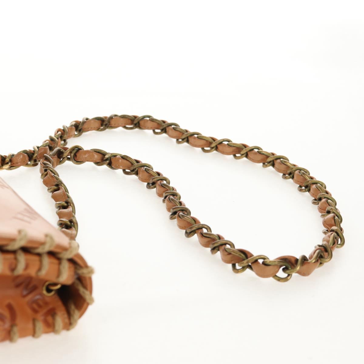 CHANEL Whipstitch COCO Mark Chain Bag Leather Brown Gold CC Auth 155770AV