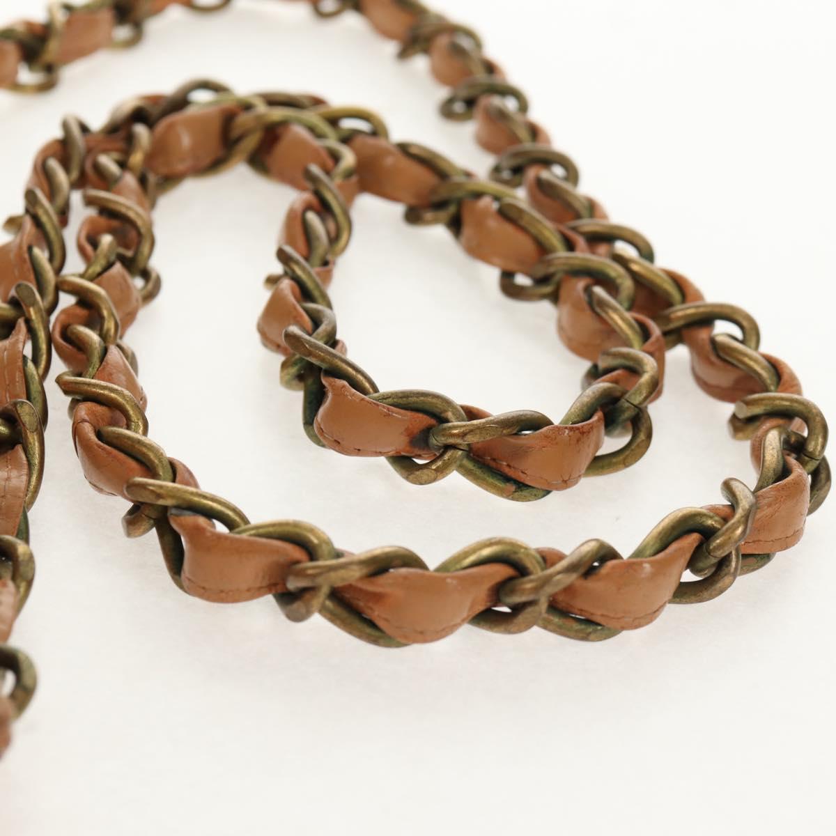 CHANEL Whipstitch COCO Mark Chain Bag Leather Brown Gold CC Auth 155770AV