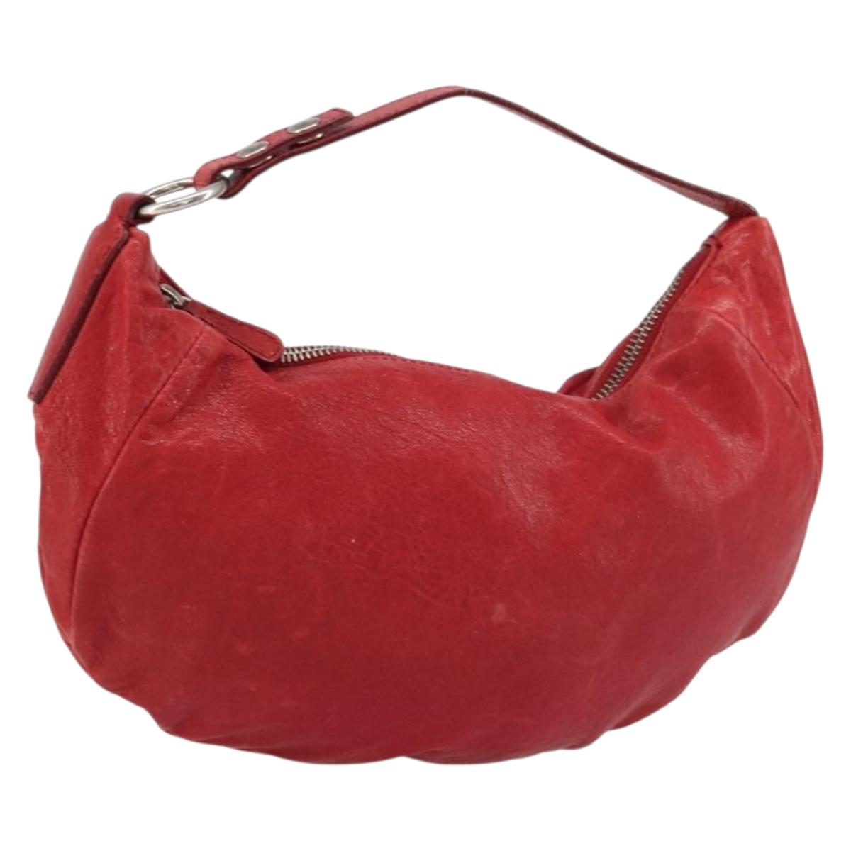 Miu Miu Hand Bag Leather Red Silver Auth 155775