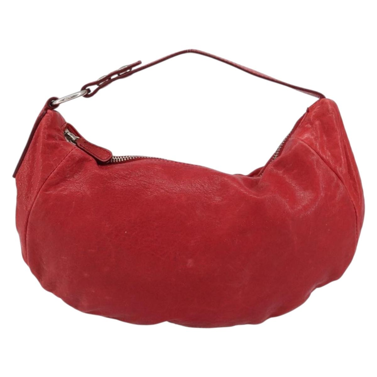 Miu Miu Hand Bag Leather Red Silver Auth 155775