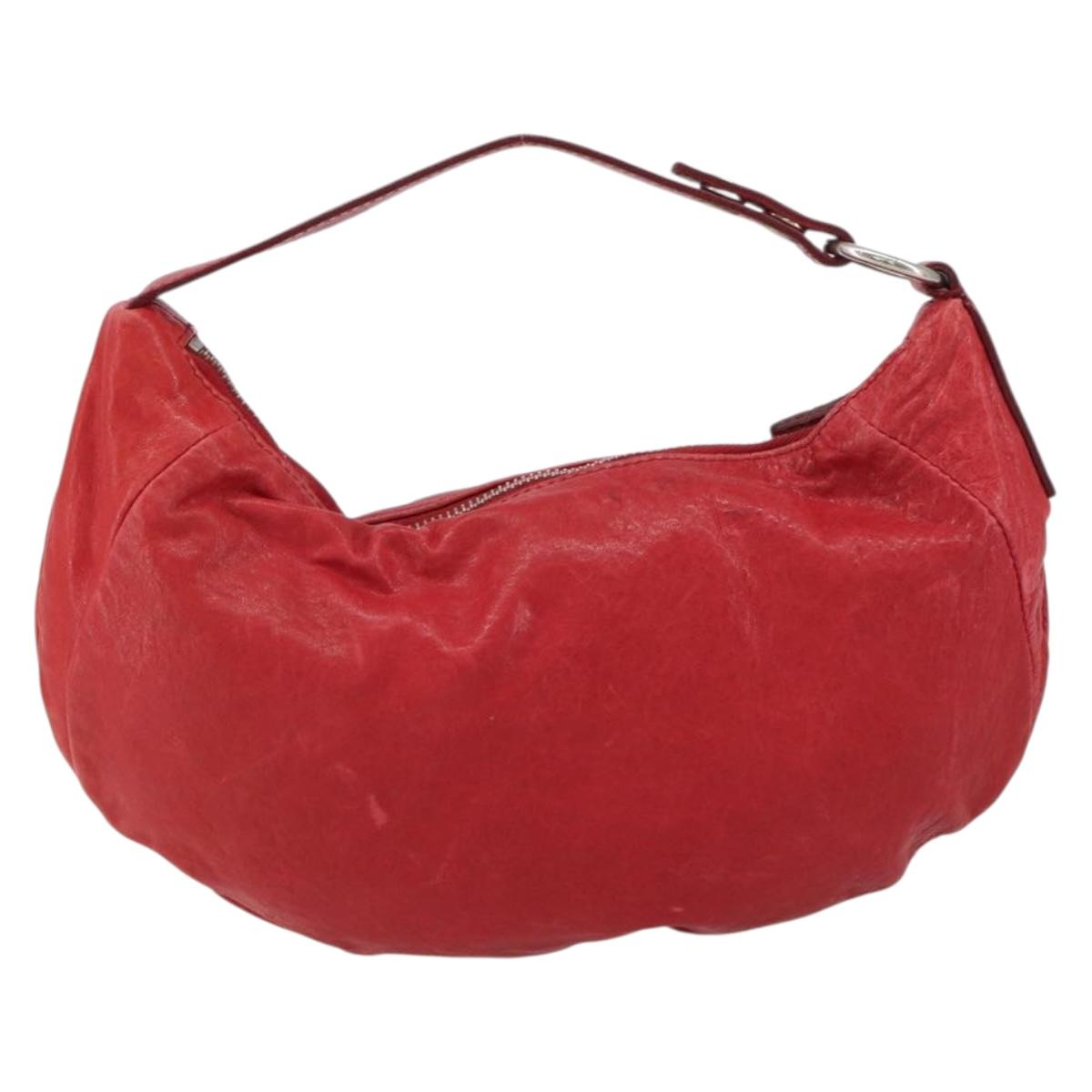 Miu Miu Hand Bag Leather Red Silver Auth 155775