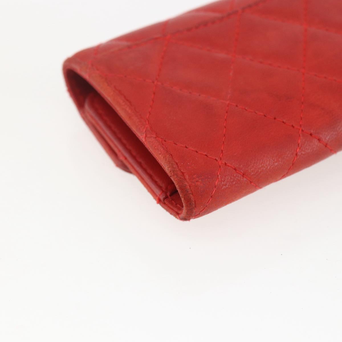 CHANEL Lamb Skin Matelasse Key Case Red Gold CC Auth 155782