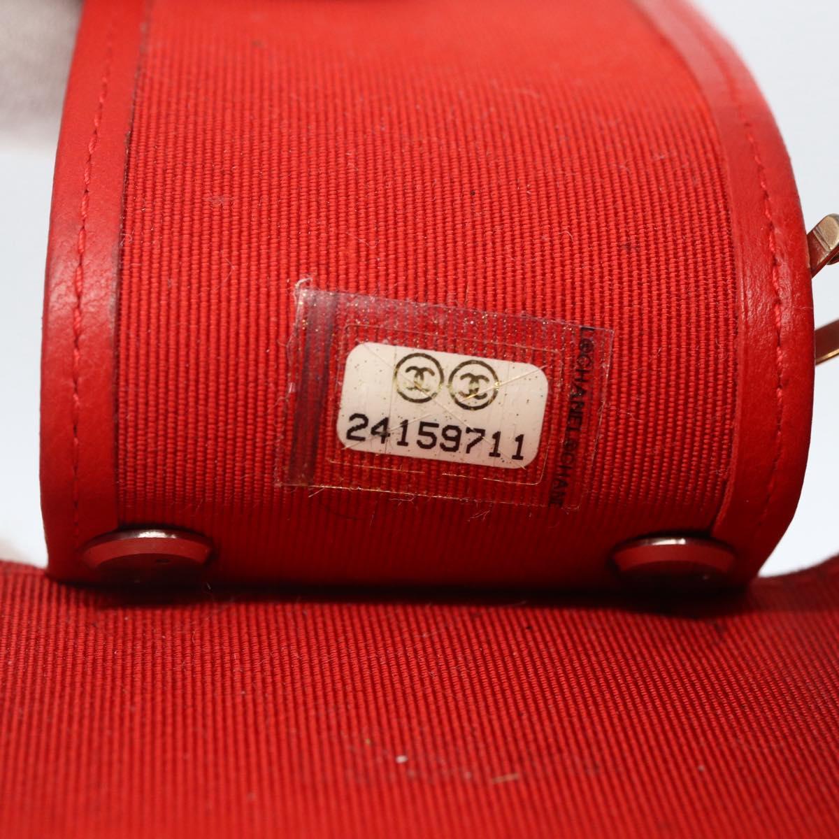 CHANEL Lamb Skin Matelasse Key Case Red Gold CC Auth 155782