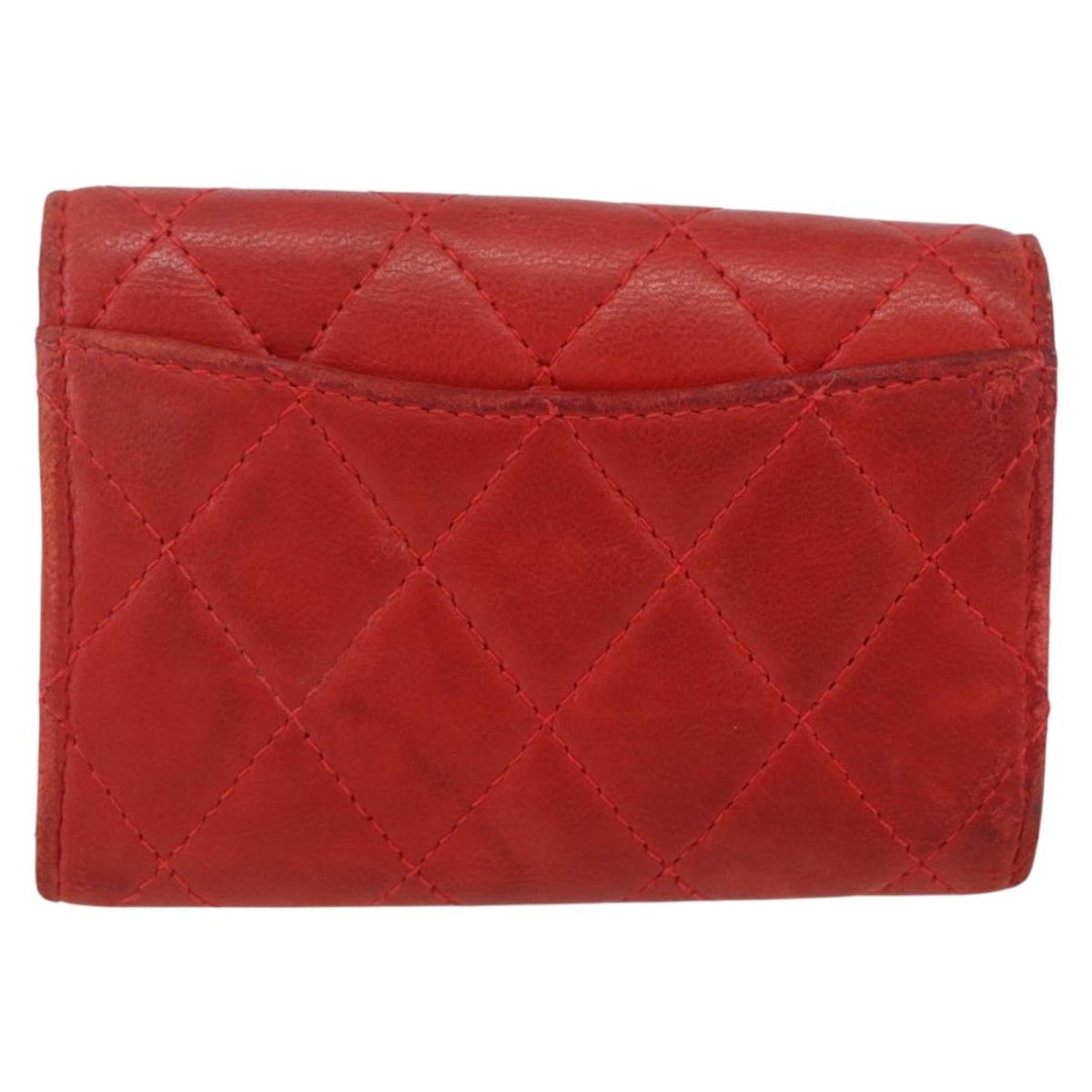CHANEL Lamb Skin Matelasse Key Case Red Gold CC Auth 155782