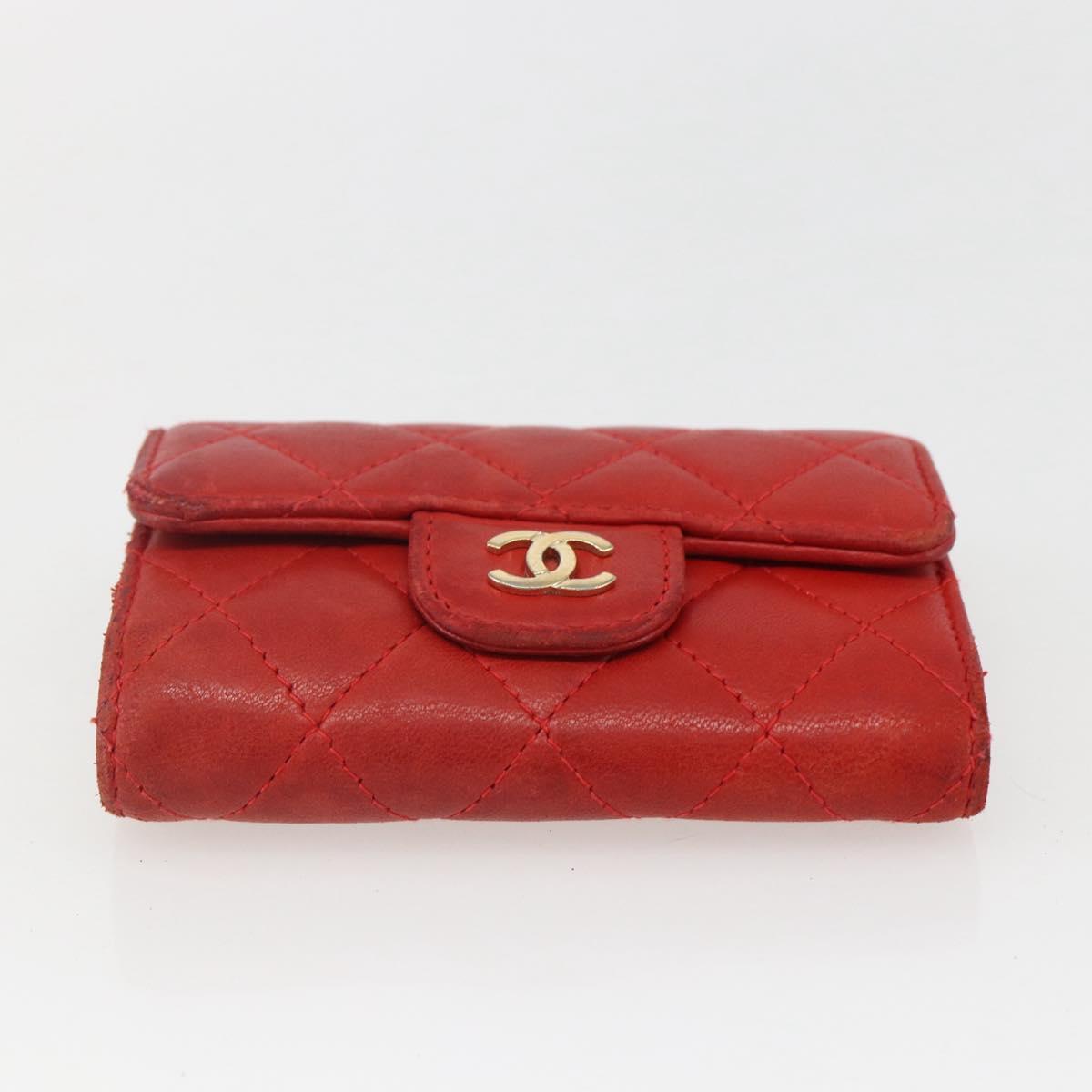 CHANEL Lamb Skin Matelasse Key Case Red Gold CC Auth 155782