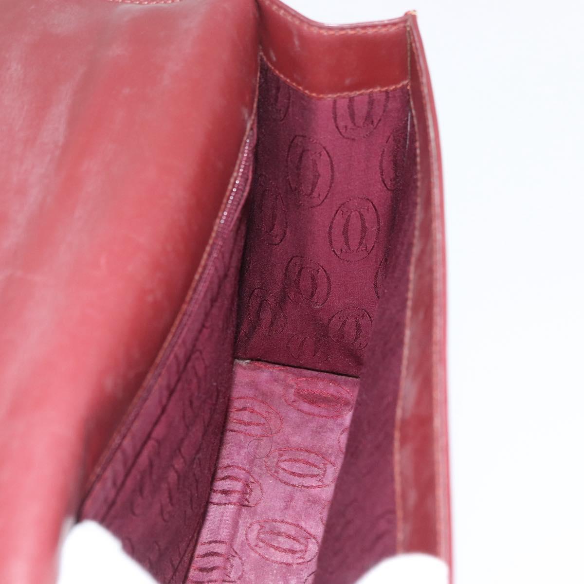 CARTIER Must Line Hand Bag Leather Bordeaux Gold Auth 155792
