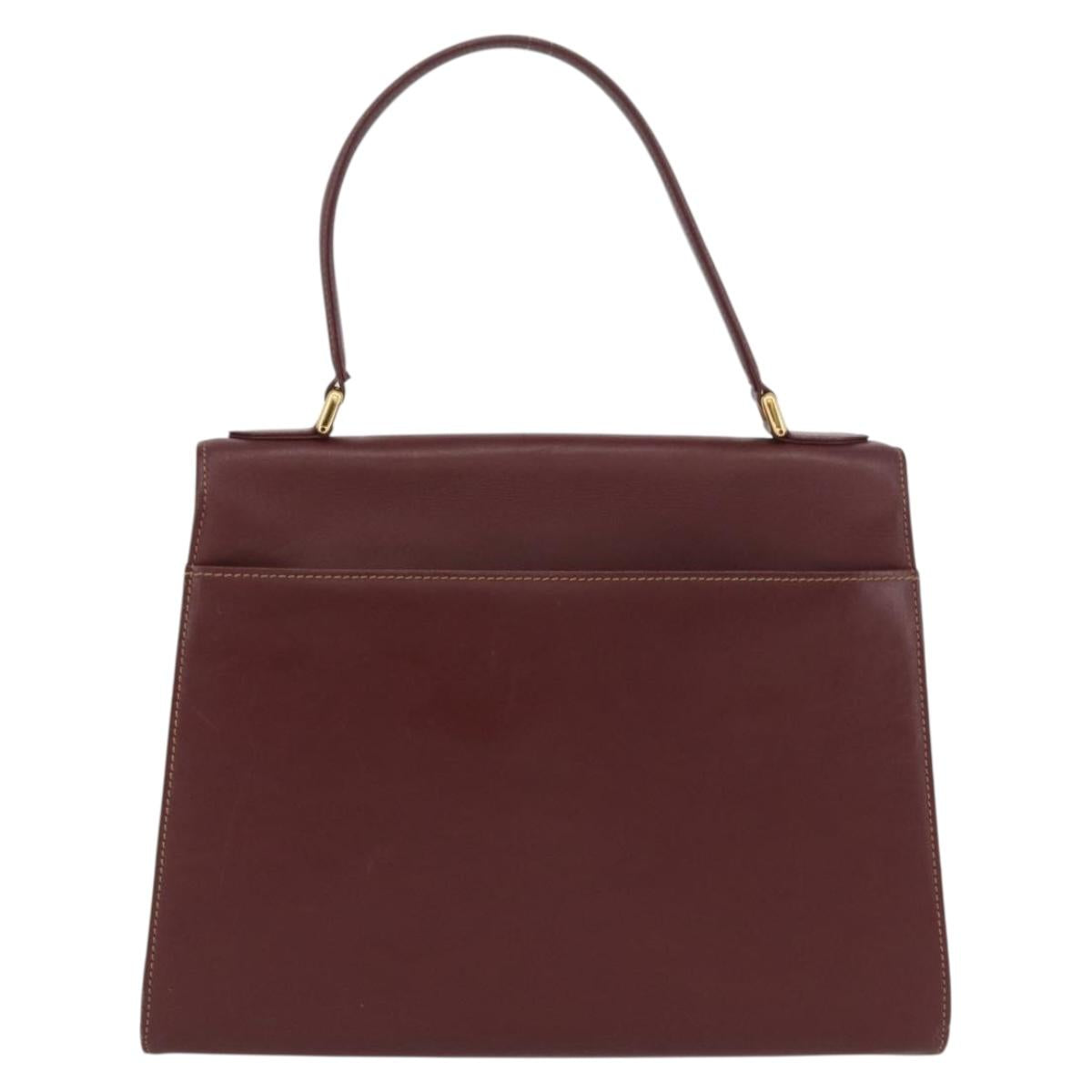 CARTIER Must Line Hand Bag Leather Bordeaux Gold Auth 155792
