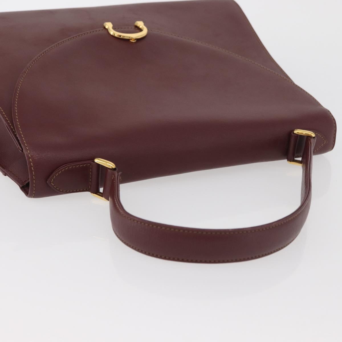 CARTIER Must Line Hand Bag Leather Bordeaux Gold Auth 155792