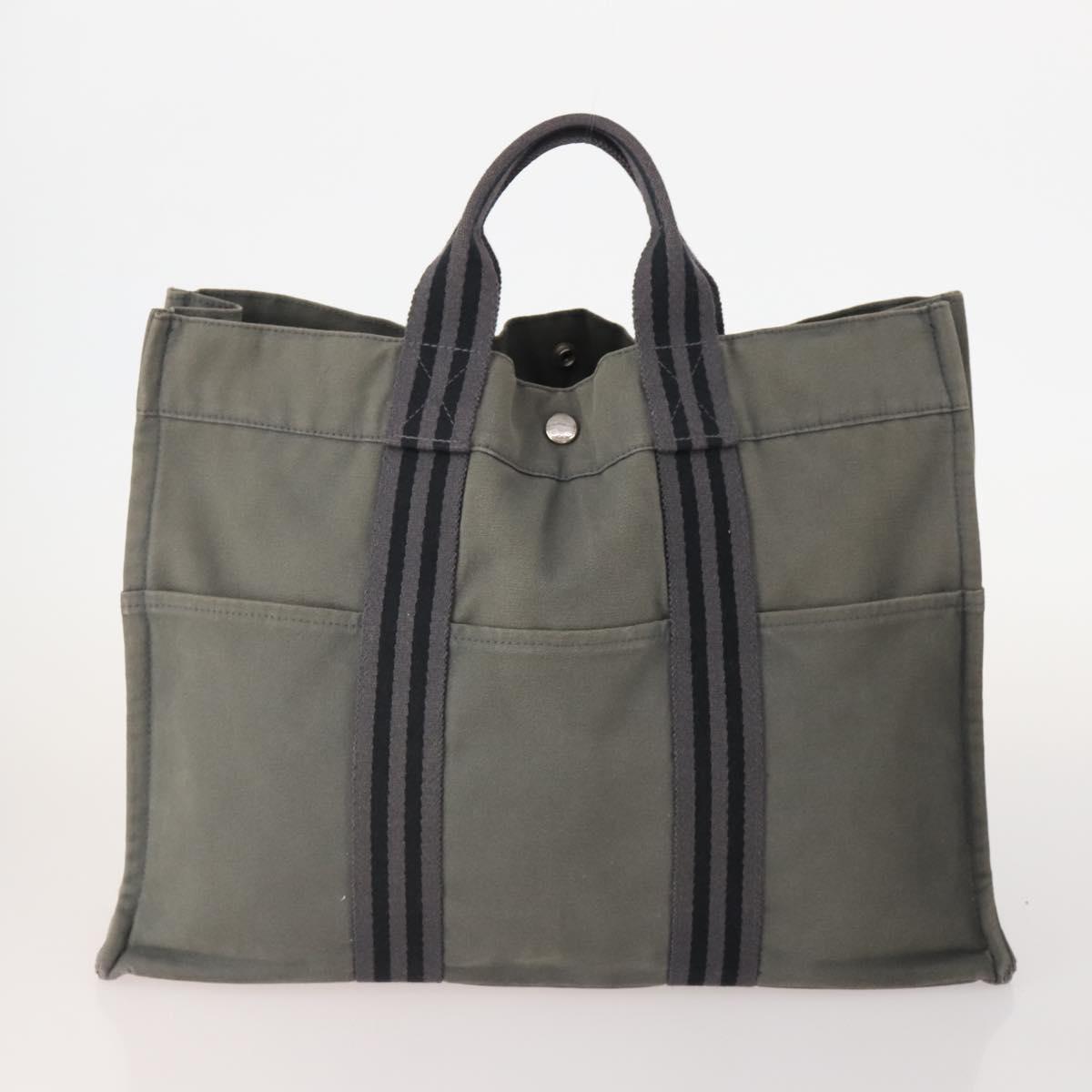 HERMES Tote Bag Canvas 4 Set Gray Auth 155796