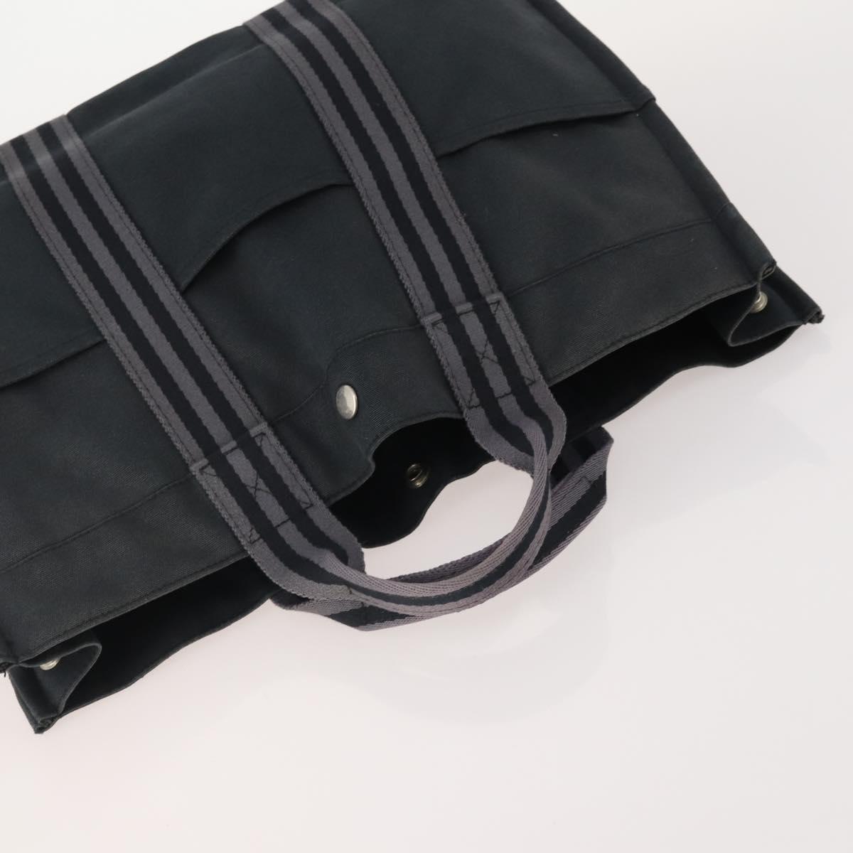 HERMES Hand Bag Canvas 4 Set Navy Black beige Auth 155798
