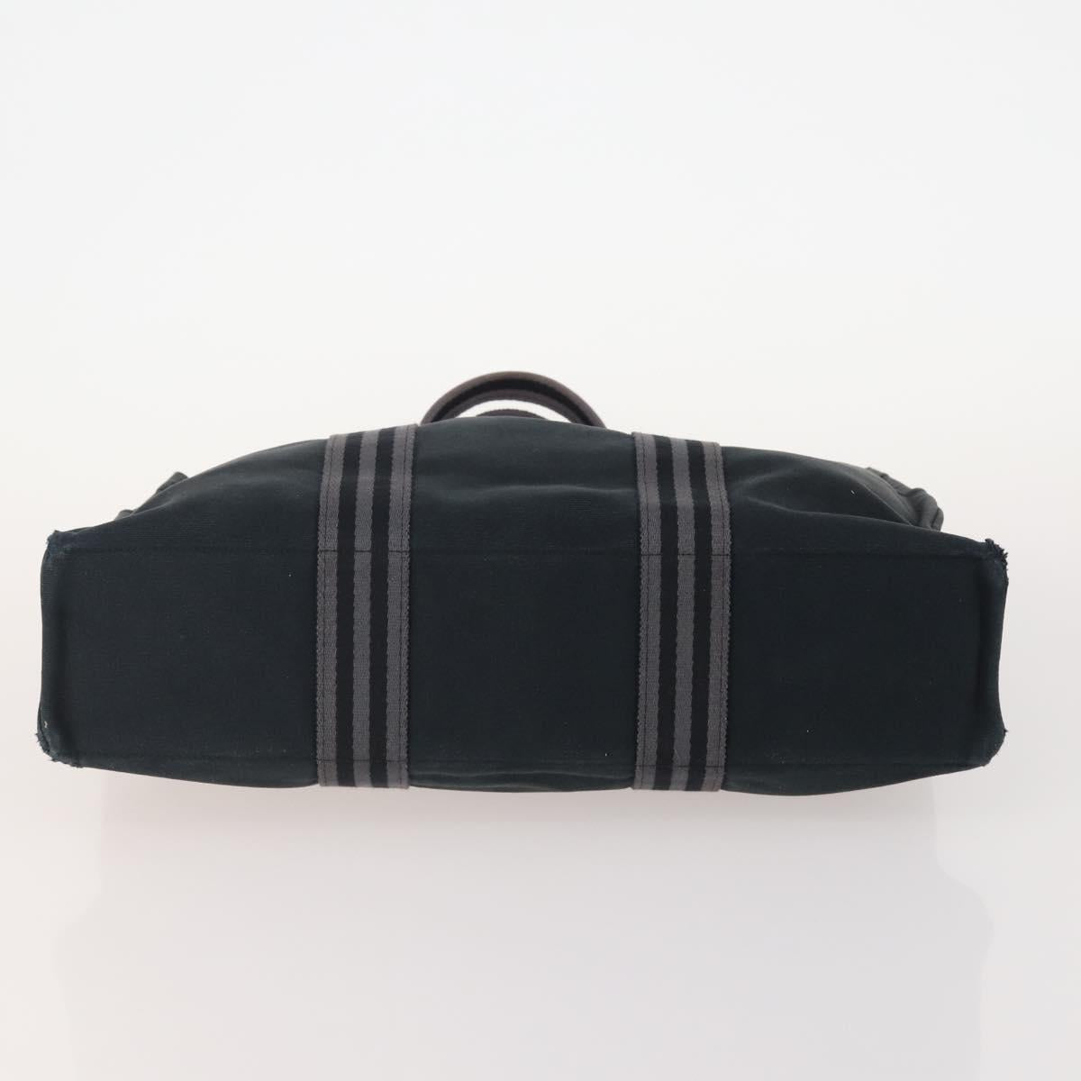 HERMES Hand Bag Canvas 4 Set Navy Black beige Auth 155798