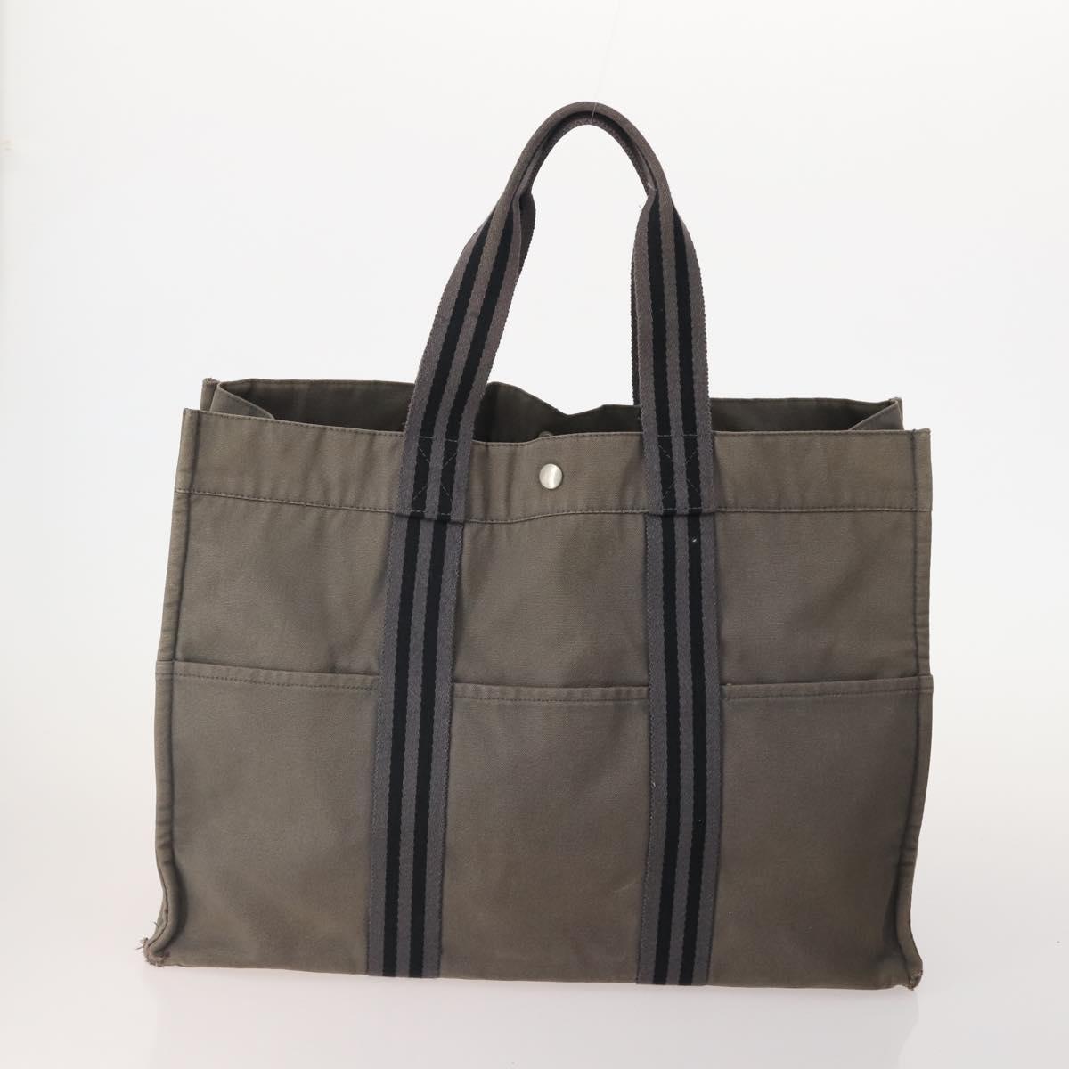 HERMES Hand Bag Canvas 4 Set Navy Black beige Auth 155798