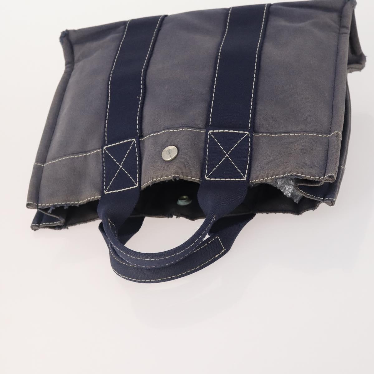 HERMES Hand Bag Canvas 4 Set Navy Black beige Auth 155798