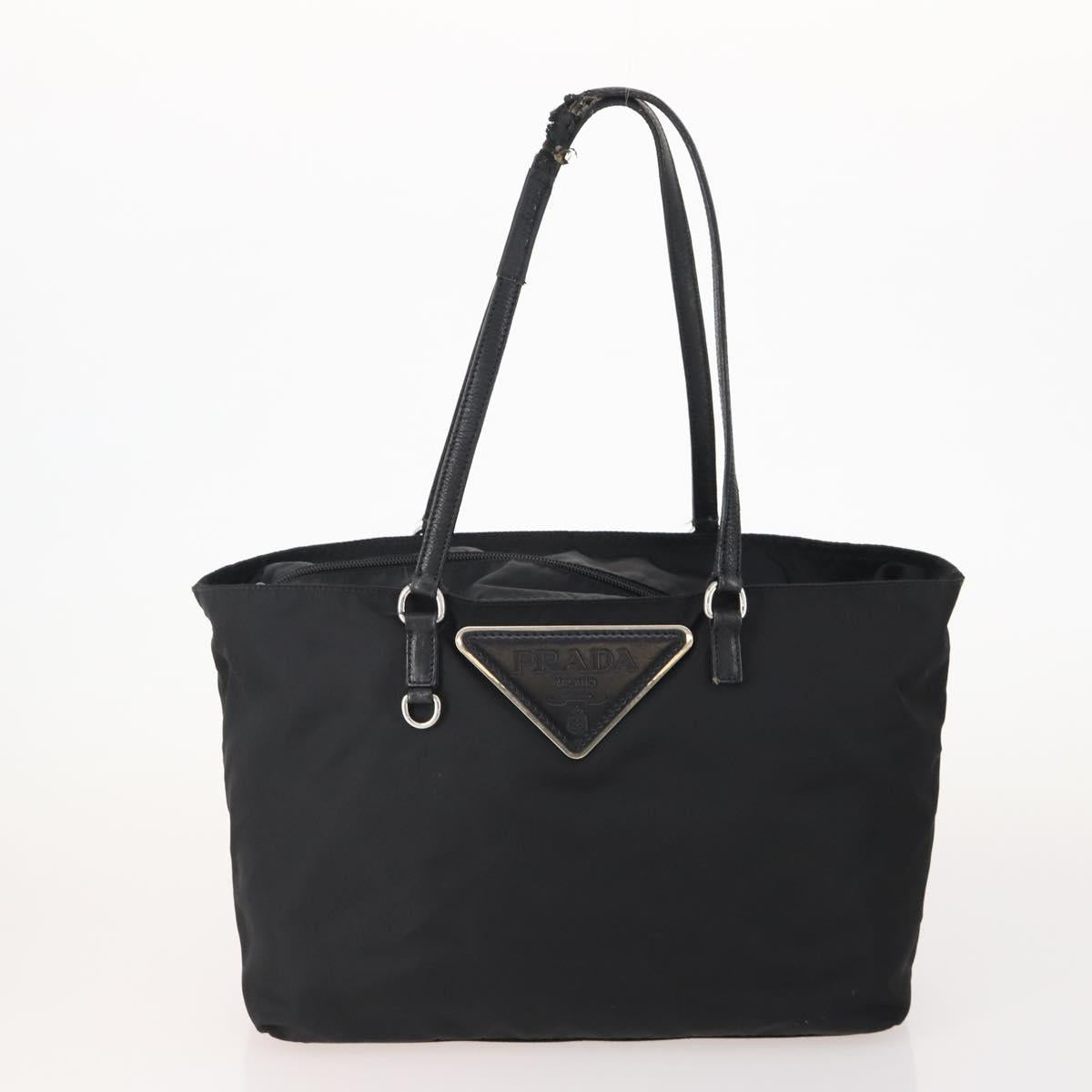 PRADA Tote Bag Nylon Leather 4 Set Black Brown Auth 155801